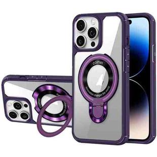 For iPhone 14 Pro MagSafe Acrylic Hybrid TPU Phone Case with Holder(Purple)