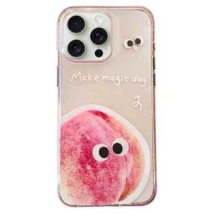 For iPhone 15 Pro Max Fruit Pattern PC + TPU Transparent Phone Case(Pink Peach)