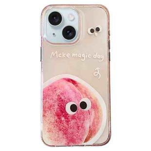 For iPhone 15 Fruit Pattern PC + TPU Transparent Phone Case(Pink Peach)