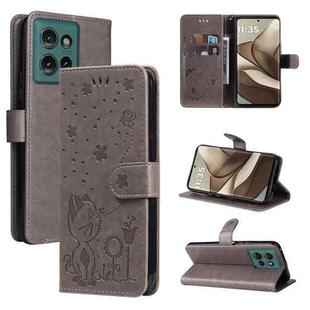 For OPPO A60 5G Global / A40 4G Global Cat and Bee Embossed Flip Leather Phone Case(Grey)