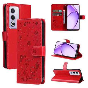 For OPPO K12X 5G Global Cat and Bee Embossed Flip Leather Phone Case(Red)