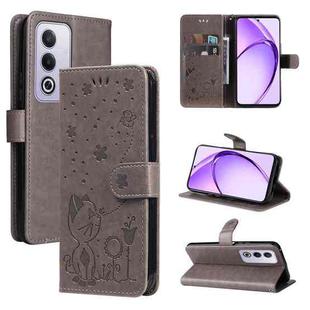 For OPPO K12X 5G Global Cat and Bee Embossed Flip Leather Phone Case(Grey)