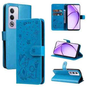For OPPO K12X 5G Global Cat and Bee Embossed Flip Leather Phone Case(Blue)