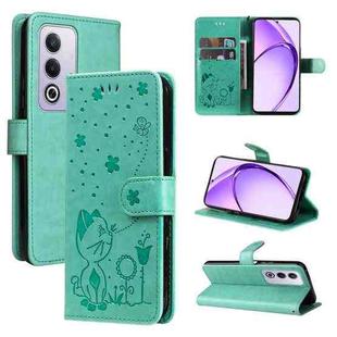 For OPPO K12X 5G Global Cat and Bee Embossed Flip Leather Phone Case(Green)
