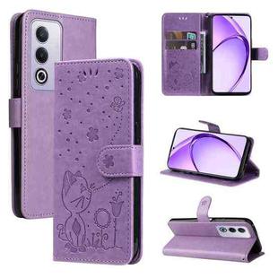 For OPPO K12X 5G Global Cat and Bee Embossed Flip Leather Phone Case(Purple)
