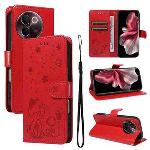 For vivo V30E / V40 Lite Global Cat and Bee Embossed Flip Leather Phone Case(Red)