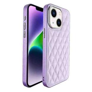 For iPhone 14 Plaid Series 9D Electroplated Phone Case(Purple)