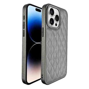 For iPhone 14 Pro Plaid Series 9D Electroplated Phone Case(Titanium Grey)