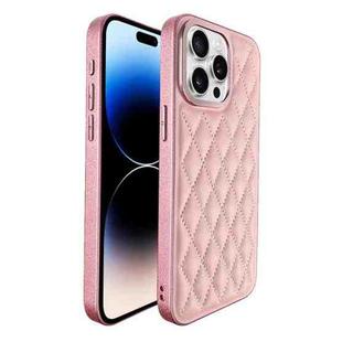 For iPhone 14 Pro Plaid Series 9D Electroplated Phone Case(Pink)
