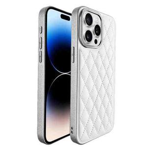 For iPhone 14 Pro Max Plaid Series 9D Electroplated Phone Case(Titanium Silver)