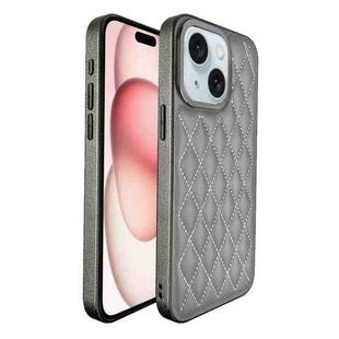 For iPhone 15 Plaid Series 9D Electroplated Phone Case(Titanium Grey)