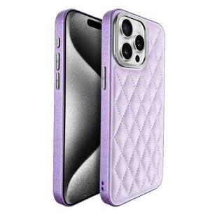 For iPhone 15 Pro Max Plaid Series 9D Electroplated Phone Case(Purple)