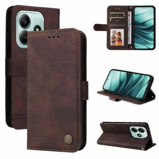 For Redmi Note 14 5G Skin Feel Life Tree Metal Button Leather Phone Case(Brown)