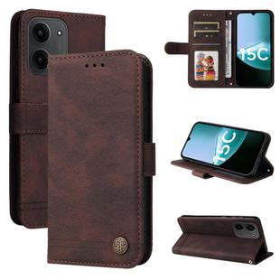 For Redmi 15C 4G 171.5mm / Xiaomi Poco C85 4G Skin Feel Life Tree Metal Button Leather Phone Case(Brown)