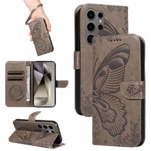 For Samsung Galaxy S25 Ultra 5G Swallowtail Butterfly Embossed Leather Phone Case(Grey)