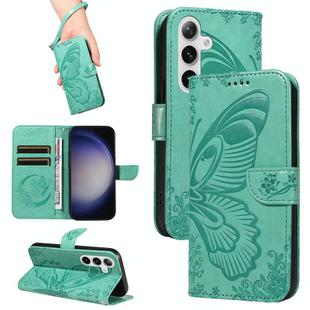 For Samsung Galaxy S25 / S24 5G Swallowtail Butterfly Embossed Leather Phone Case(Green)
