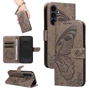 For Samsung Galaxy S25 FE 5G Swallowtail Butterfly Embossed Leather Phone Case(Grey)