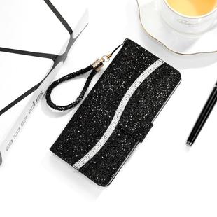 For iPhone 12 mini Glitter Powder Horizontal Flip Leather Case with Card Slots & Holder & Lanyard(Black)