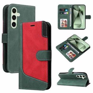 For Samsung Galaxy S24 FE 5G Three Color Splicing Leather Phone Case(Green)