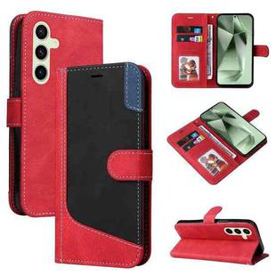 For Samsung Galaxy S24 FE 5G Three Color Splicing Leather Phone Case(Red)