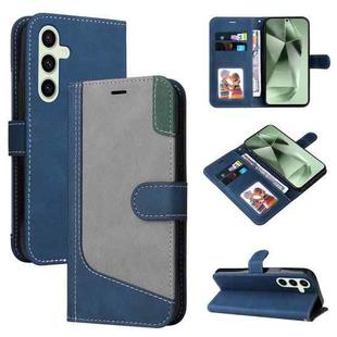 For Samsung Galaxy S24 FE 5G Three Color Splicing Leather Phone Case(Blue)