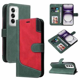 For OPPO Reno12 5G Global Three Color Splicing Leather Phone Case(Green)