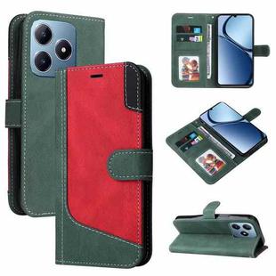 For Realme C63 / C61 Global Three Color Splicing Leather Phone Case(Green)