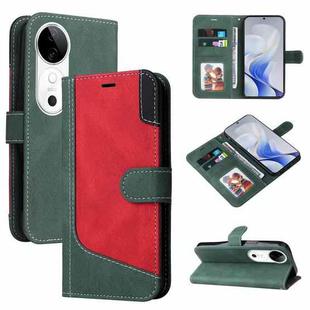 For vivo V40 5G Three Color Splicing Leather Phone Case(Green)