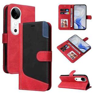 For vivo V40 5G Three Color Splicing Leather Phone Case(Red)