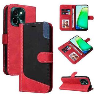 For vivo Y28 4G Three Color Splicing Leather Phone Case(Red)