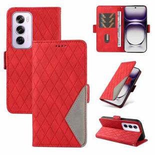 For OPPO Reno12 5G Global Dual-color Rhombic Lattice Leather Phone Case(Red)