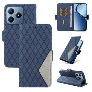 For Realme C63 / C61 Global Dual-color Rhombic Lattice Leather Phone Case(Blue)