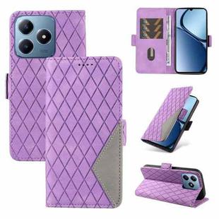 For Realme C63 / C61 Global Dual-color Rhombic Lattice Leather Phone Case(Purple)