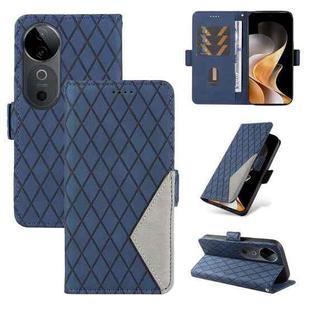 For vivo V40 5G Dual-color Rhombic Lattice Leather Phone Case(Blue)