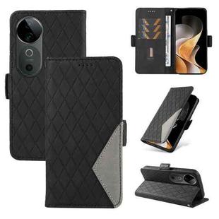 For vivo V40 5G Dual-color Rhombic Lattice Leather Phone Case(Black)