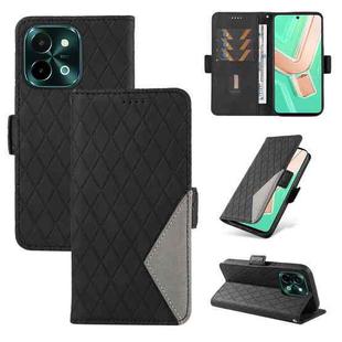 For vivo Y28 4G Dual-color Rhombic Lattice Leather Phone Case(Black)