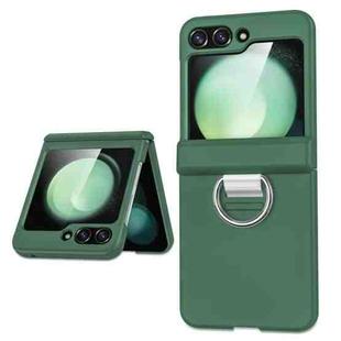 For Samsung Galaxy Z Flip5 5G TPU+PC Folding Center Shaft Phone Case with Ring(Dark Green)