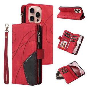 For iPhone 16 Pro Dual-color 9 Card Slots Zipper Wallet Leather Phone Case(Red)