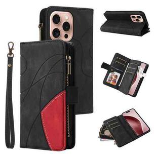 For iPhone 16 Pro Dual-color 9 Card Slots Zipper Wallet Leather Phone Case(Black)