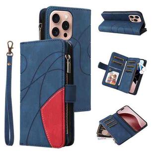 For iPhone 16 Pro Dual-color 9 Card Slots Zipper Wallet Leather Phone Case(Blue)