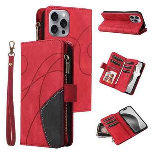 For iPhone 16 Pro Max Dual-color 9 Card Slots Zipper Wallet Leather Phone Case(Red)