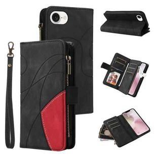 For iPhone SE 2024 Dual-color 9 Card Slots Zipper Wallet Leather Phone Case(Black)