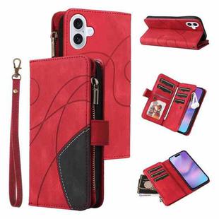 For iPhone 17 Dual-color 9 Card Slots Zipper Wallet Leather Phone Case(Red)