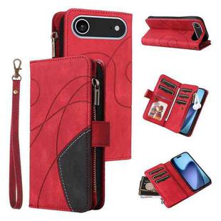 For iPhone 17 Air Dual-color 9 Card Slots Zipper Wallet Leather Phone Case(Red)