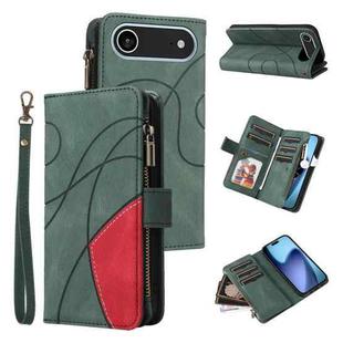 For iPhone 17 Air Dual-color 9 Card Slots Zipper Wallet Leather Phone Case(Green)