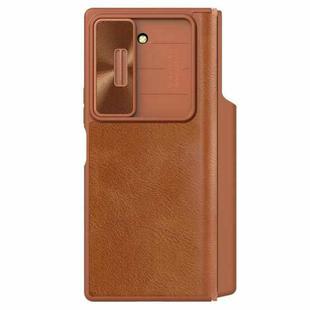 For Samsung Galaxy Z Fold6 5G NILLKIN QIN Series Pro Sliding Camera Cover Design Leather Phone Case(Brown)