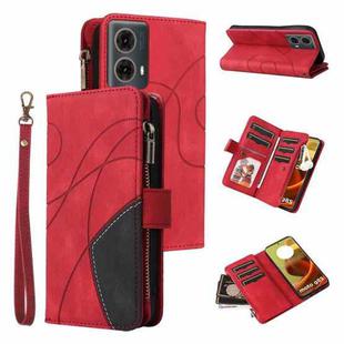 For Motorola Moto G85 Dual-color 9 Card Slots Zipper Wallet Leather Phone Case(Red)