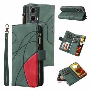 For Motorola Moto G85 Dual-color 9 Card Slots Zipper Wallet Leather Phone Case(Green)