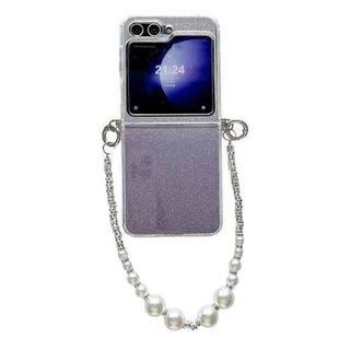 For Samsung Galaxy Z Flip5 5G Glitter Powder PC Side Buckle Full Coverage Shockproof Phone Case with Pearl Bracelet(Purple)