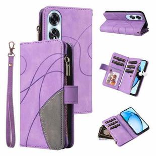 For OPPO A60 4G Dual-color 9 Card Slots Zipper Wallet Leather Phone Case(Purple)